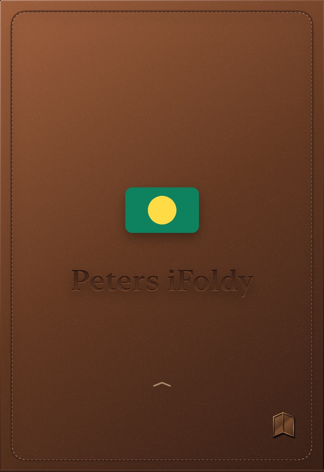 The folded Duo with a personalised cognac cover: an imported logo and the name “Peters iFoldy” burned into the leather.