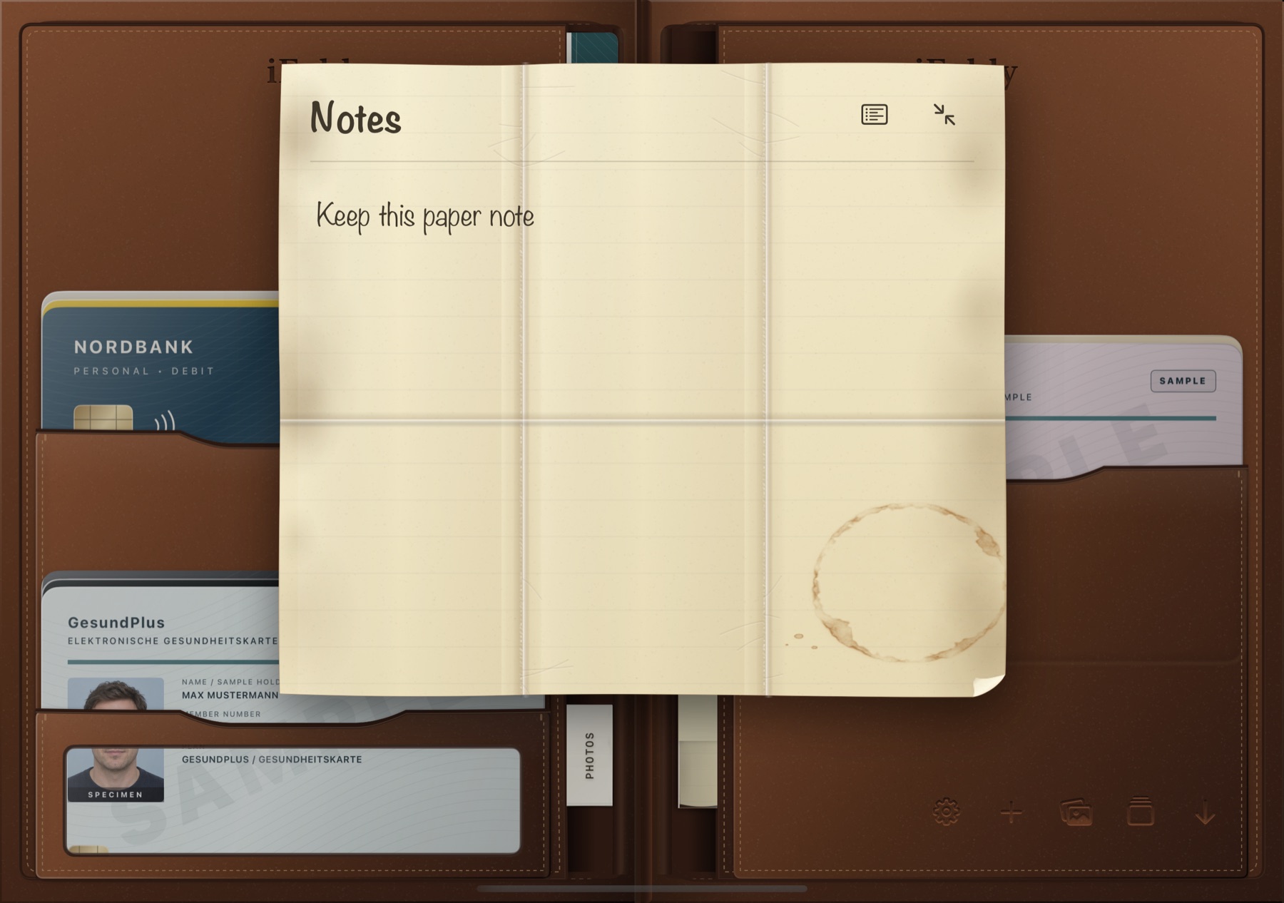 A lined paper note unfolded over the wallet.